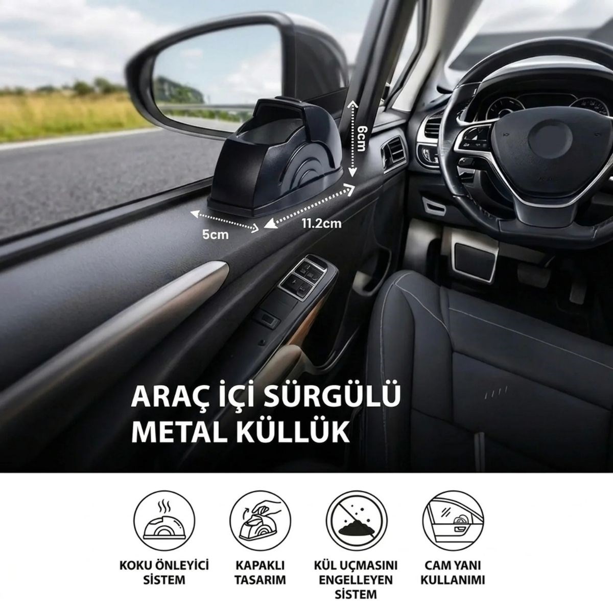 BUFFER® Araç İçi Salyangoz Küllük – Sürgülü Kapaklı, Metal Hazneli, Koku Yayılımını Azaltmaya Yardımcı Kapı Koluna Takılabilen Otomobil Küllüğü