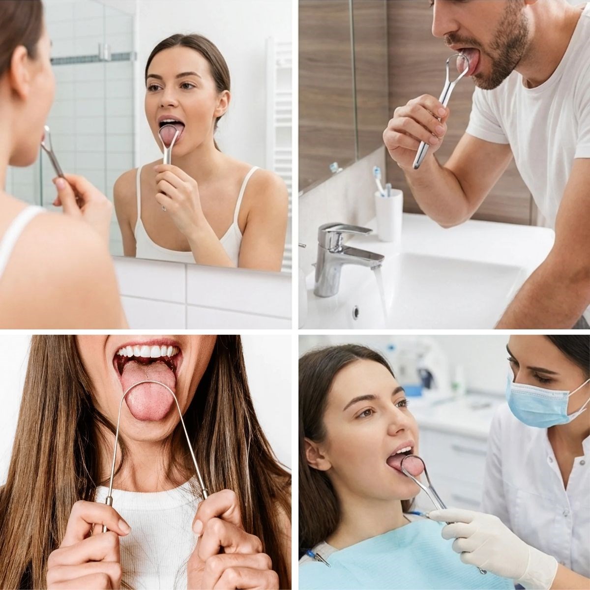 BUFFER® 3’lü Paslanmaz Çelik Dil Temizleyici Seti –  Ergonomik Dil Kazıyıcı ve Ağız Bakım Aparatları Seti