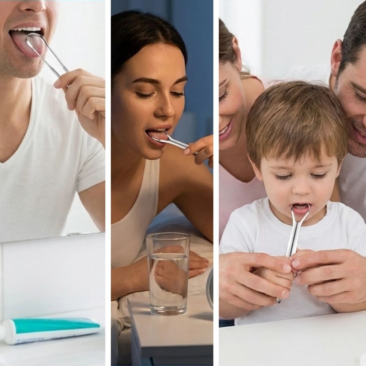 BUFFER® 3’lü Paslanmaz Çelik Dil Temizleyici Seti –  Ergonomik Dil Kazıyıcı ve Ağız Bakım Aparatları Seti