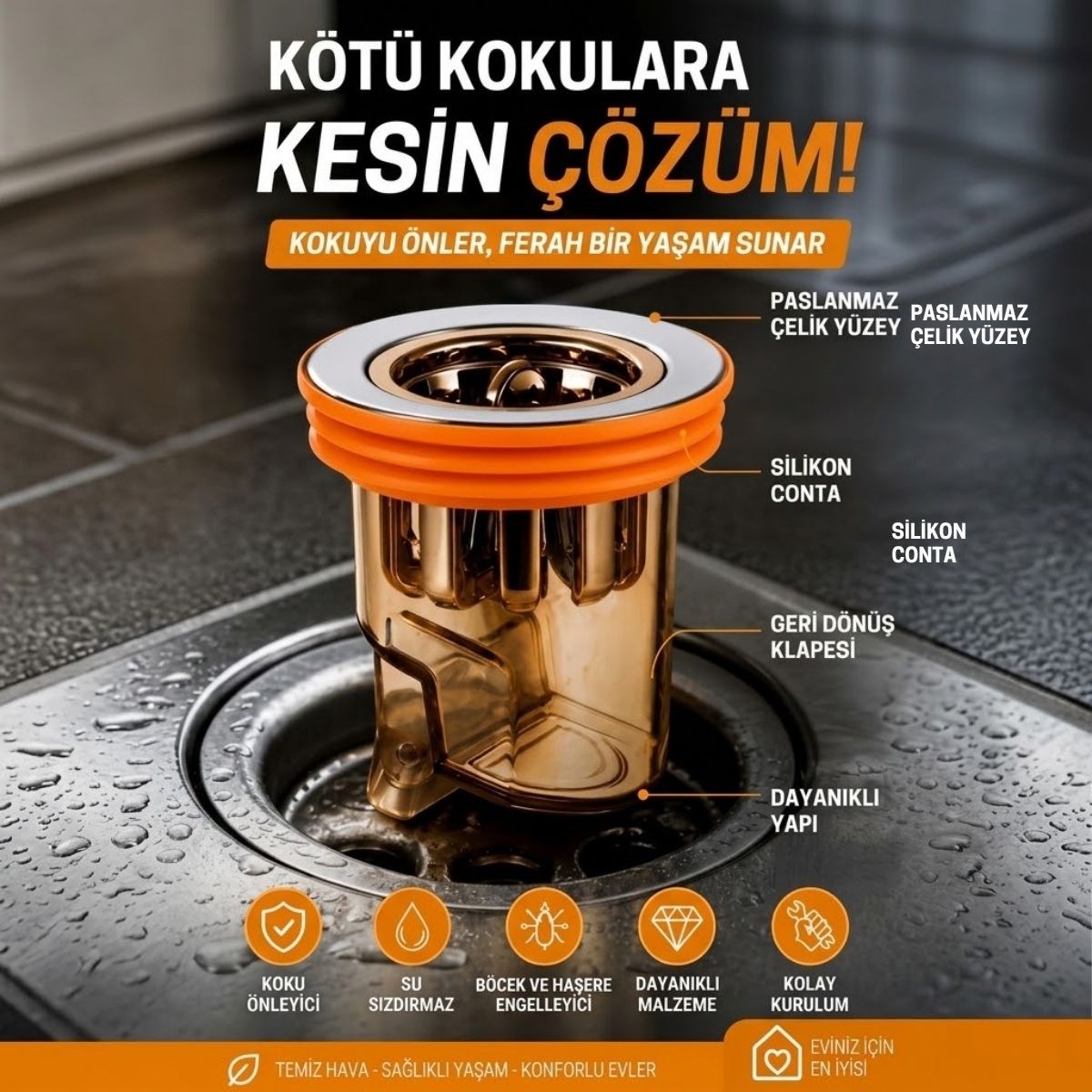 BUFFER® Gider Kokusu ve Böcek Önleyici Gider Kapağı, Duş ve Lavabo İçin Geri Akış Önleyici Plastik Yer Süzgeci Kapağı