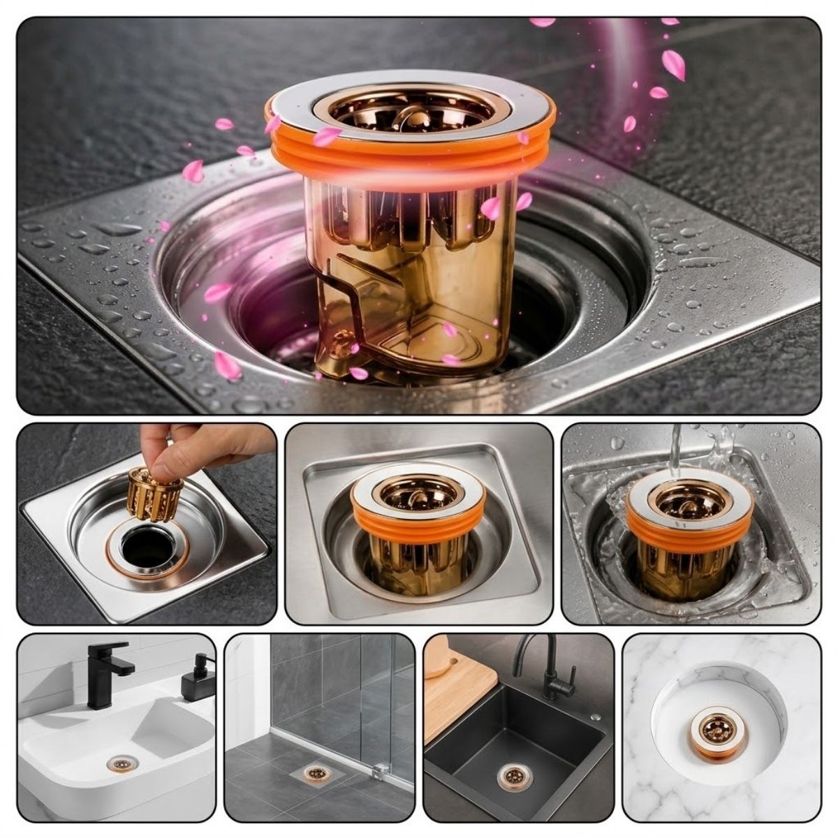 BUFFER® Gider Kokusu ve Böcek Önleyici Gider Kapağı, Duş ve Lavabo İçin Geri Akış Önleyici Plastik Yer Süzgeci Kapağı