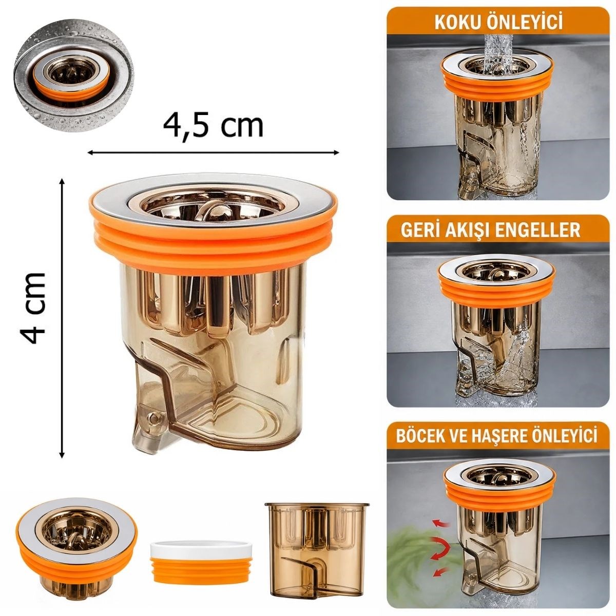 BUFFER® Gider Kokusu ve Böcek Önleyici Gider Kapağı, Duş ve Lavabo İçin Geri Akış Önleyici Plastik Yer Süzgeci Kapağı