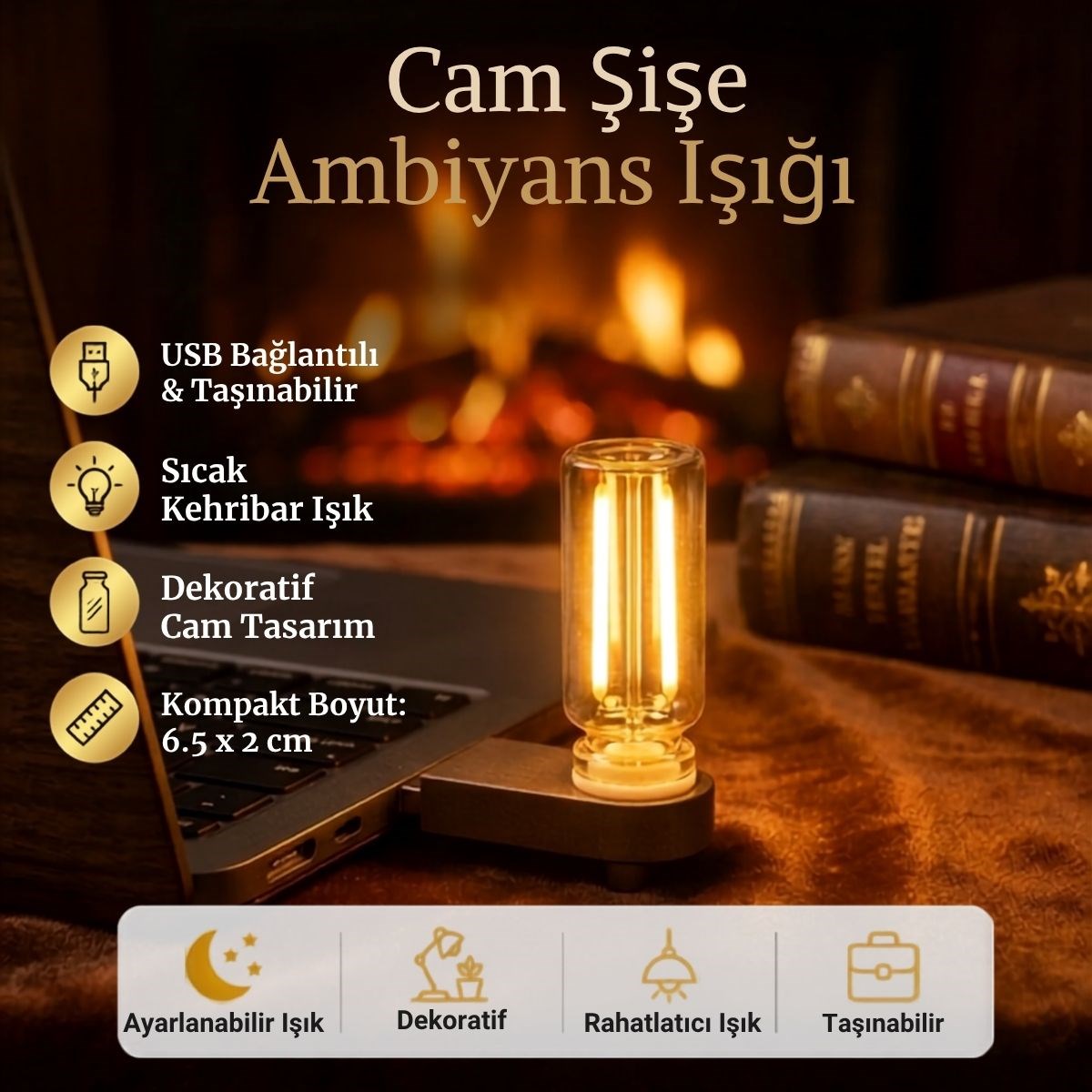 BUFFER® Cam Şişe USB LED Işık, Dekoratif Masaüstü Gece Lambası, Şişe İçin Ambiyans Aydınlatma ve Dekoratif Lamba i