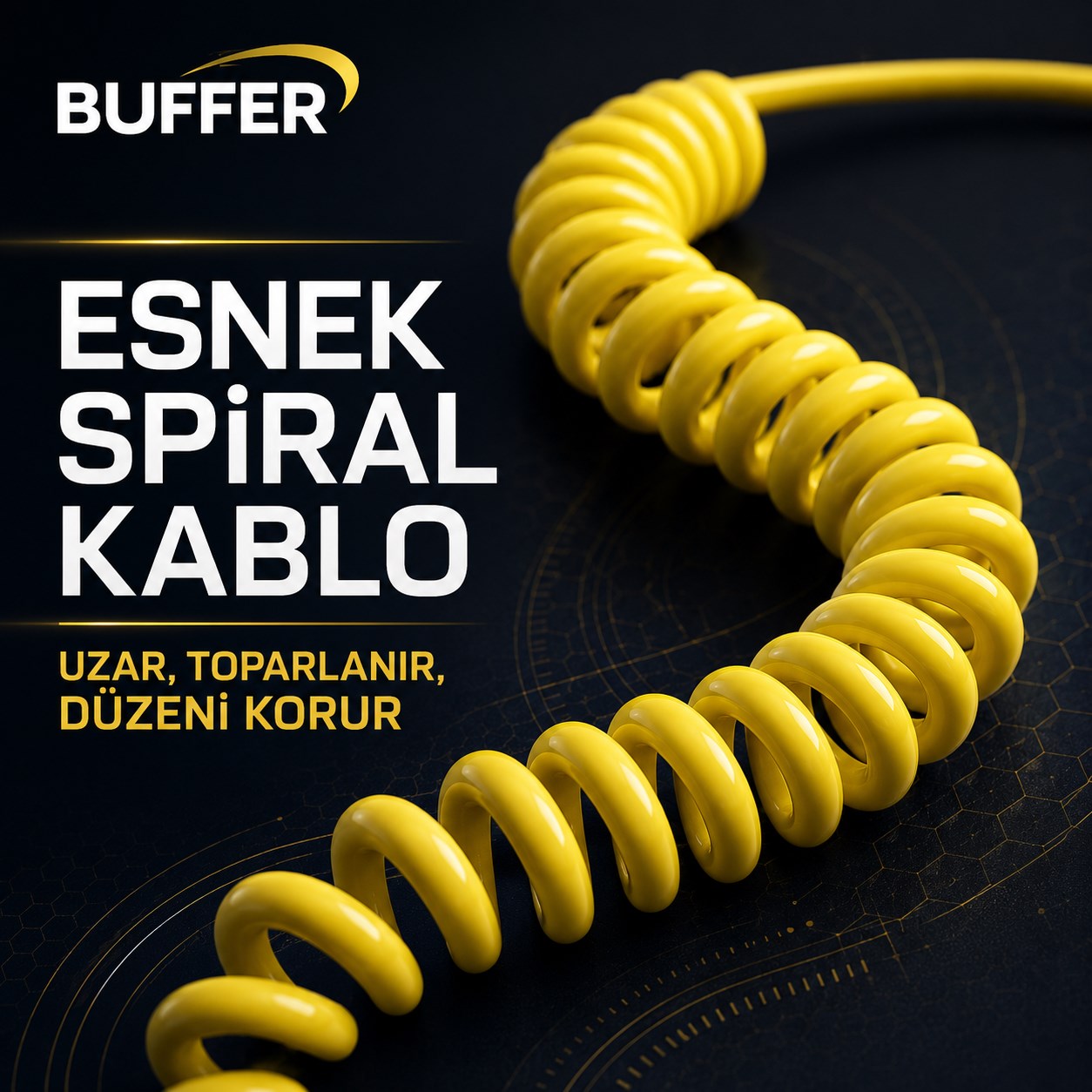 BUFFER® 4’ü 1 Arada Esnek Spiral Hızlı Şarj Kablosu, Araç İçi Yaylı Kablo, Type-C ve Lightning Uyumlu Çoklu Şarj Kablosu