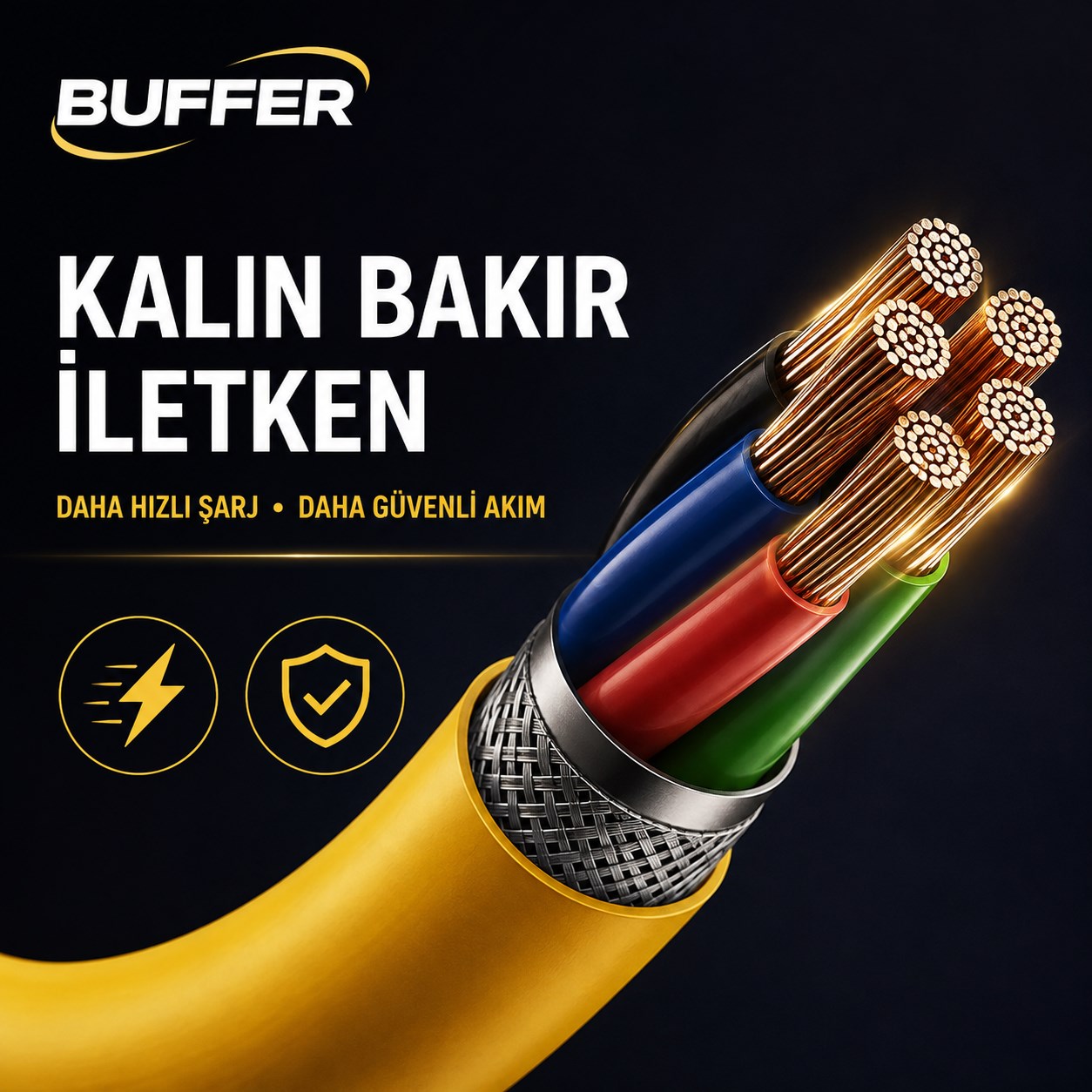 BUFFER® 4’ü 1 Arada Esnek Spiral Hızlı Şarj Kablosu, Araç İçi Yaylı Kablo, Type-C ve Lightning Uyumlu Çoklu Şarj Kablosu