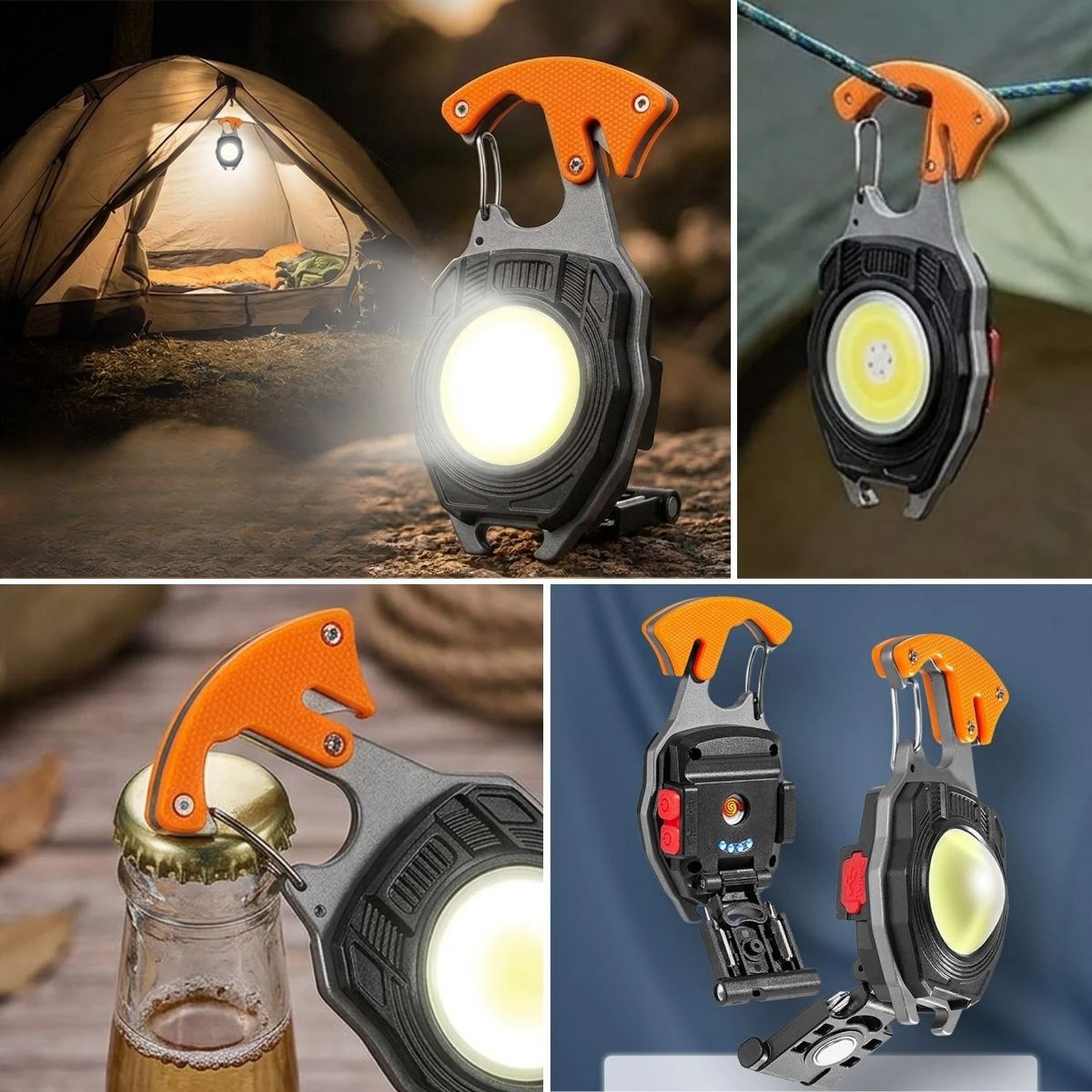 BUFFER® 7 Fonksiyonlu Şarjlı LED El Feneri, Mıknatıslı, Kancalı, Tornavidalı, Kesicili ve Açacaklı, Çakmaklı, Kamp ve Acil Durum Feneri