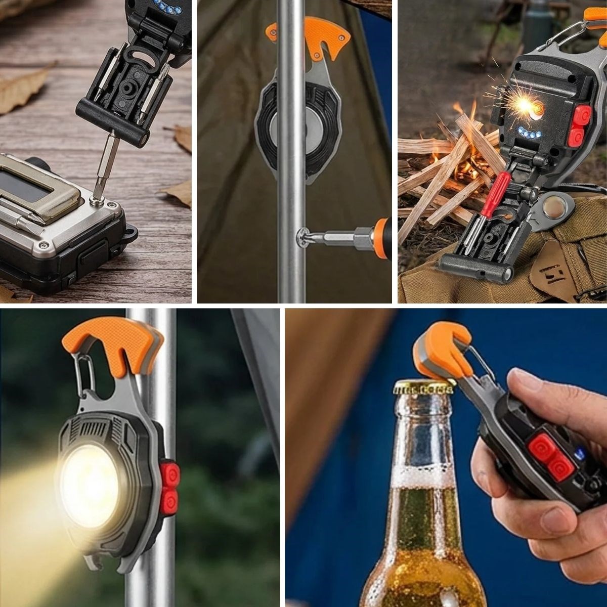 BUFFER® 7 Fonksiyonlu Şarjlı LED El Feneri, Mıknatıslı, Kancalı, Tornavidalı, Kesicili ve Açacaklı, Çakmaklı, Kamp ve Acil Durum Feneri