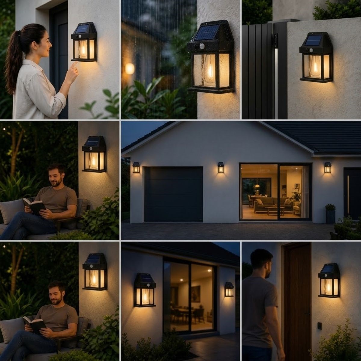 BUFFER® Ampul Model 3 Modlu Solar LED Duvar Lambası, Güneş Enerjili, Şarjlı Kablosuz Dış Mekân Apliği, Bahçe ve Kapı Lambası