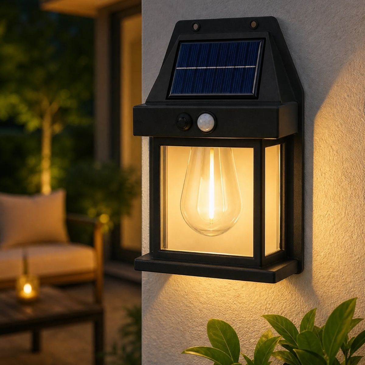 BUFFER® Ampul Model 3 Modlu Solar LED Duvar Lambası, Güneş Enerjili, Şarjlı Kablosuz Dış Mekân Apliği, Bahçe ve Kapı Lambası