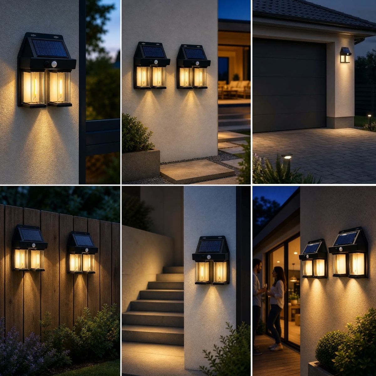 BUFFER® 2’li Solar Güneş Enerjili LED Duvar Apliği, Hareket Sensörlü, Şarjlı, Kablosuz Dış Mekân Bahçe ve Kapı Lambası