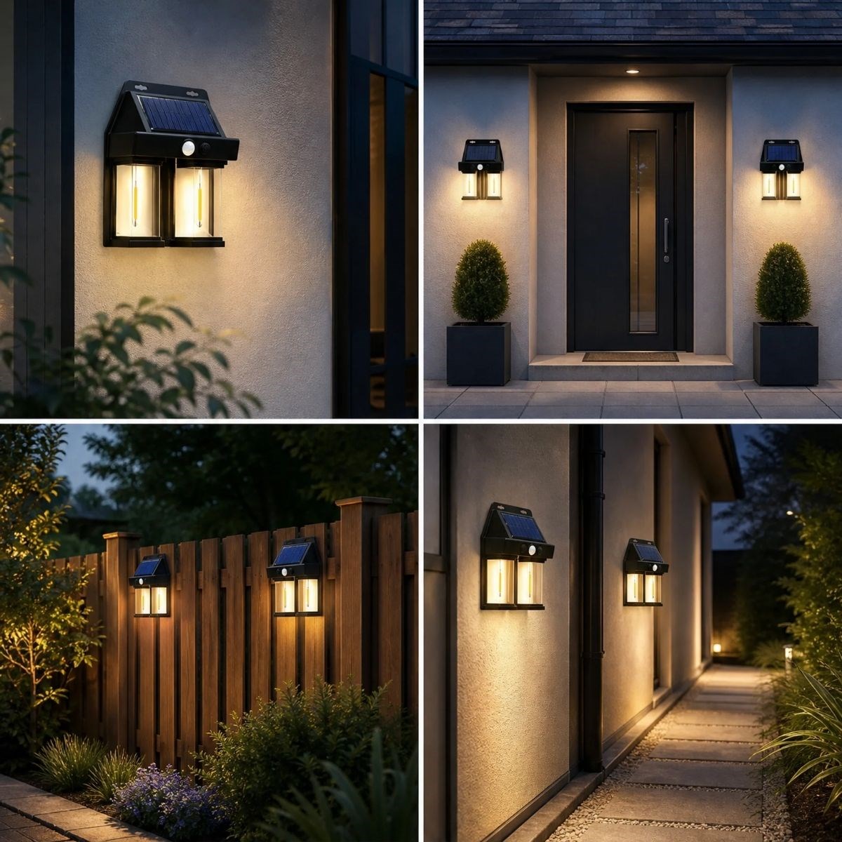 BUFFER® 2’li Solar Güneş Enerjili LED Duvar Apliği, Hareket Sensörlü, Şarjlı, Kablosuz Dış Mekân Bahçe ve Kapı Lambası