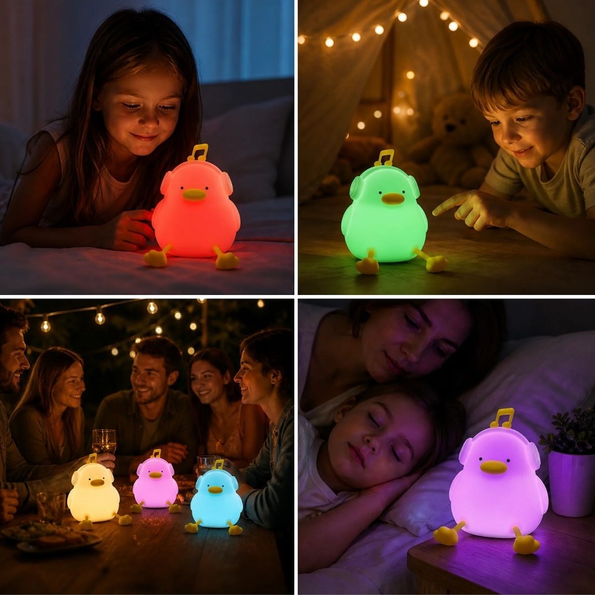 BUFFER® Vurmalı 7 Renkli Silikon Ördek LED Masa Lambası, Müzisyen Tasarımlı, Dokunmatik Renk Değiştiren Dekoratif USB Gece Lambası