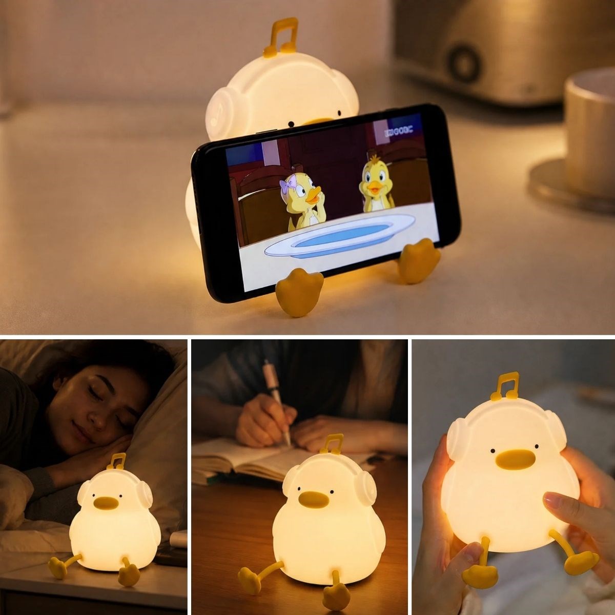 BUFFER® Vurmalı 7 Renkli Silikon Ördek LED Masa Lambası, Müzisyen Tasarımlı, Dokunmatik Renk Değiştiren Dekoratif USB Gece Lambası