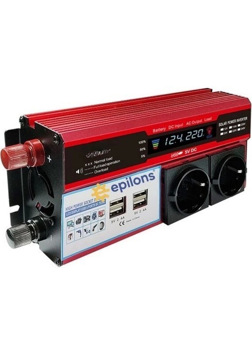 12v 2000w Modifiye Sinüs İnverter Araç Ve Güneş Enerjisi Uyumlu, Çift Usb, Çift Priz Ve Çakmaklık Epilons
