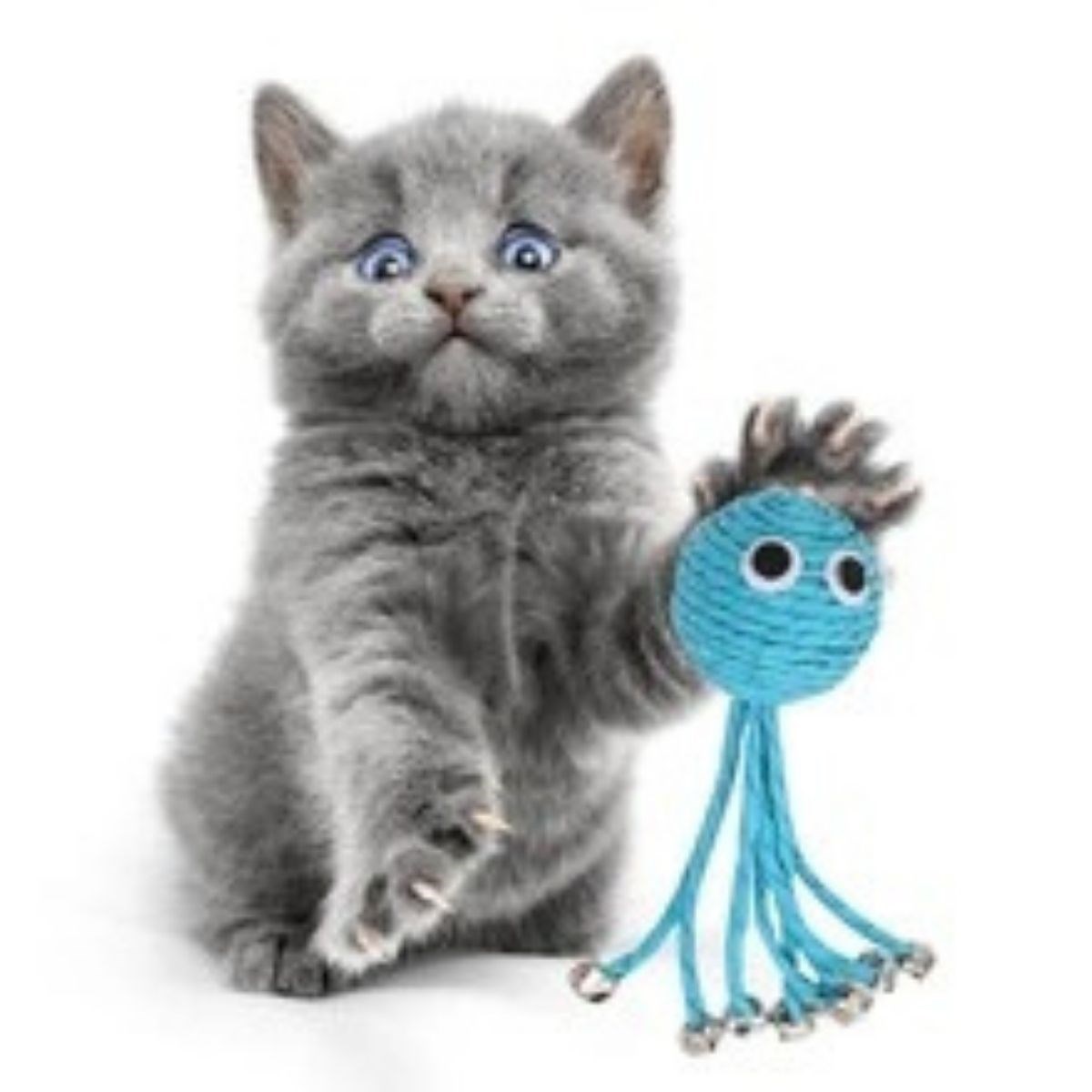 BUFFER® Zilli Peluş Yumuşacık Renkli Hasır  Mavi Ahtapot  Kedi Oyuncağı