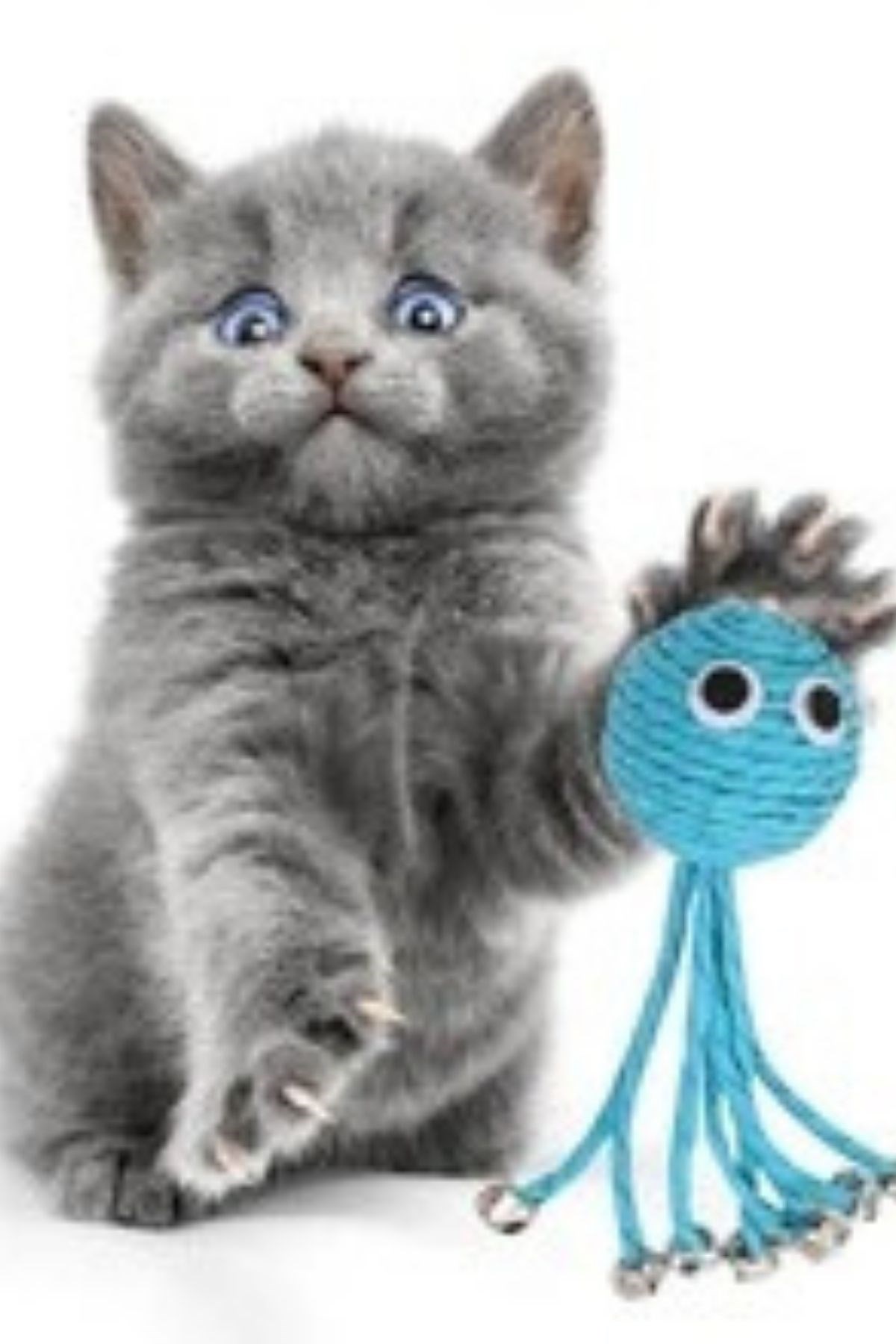 BUFFER® Zilli Peluş Yumuşacık Renkli Hasır  Mavi Ahtapot  Kedi Oyuncağı