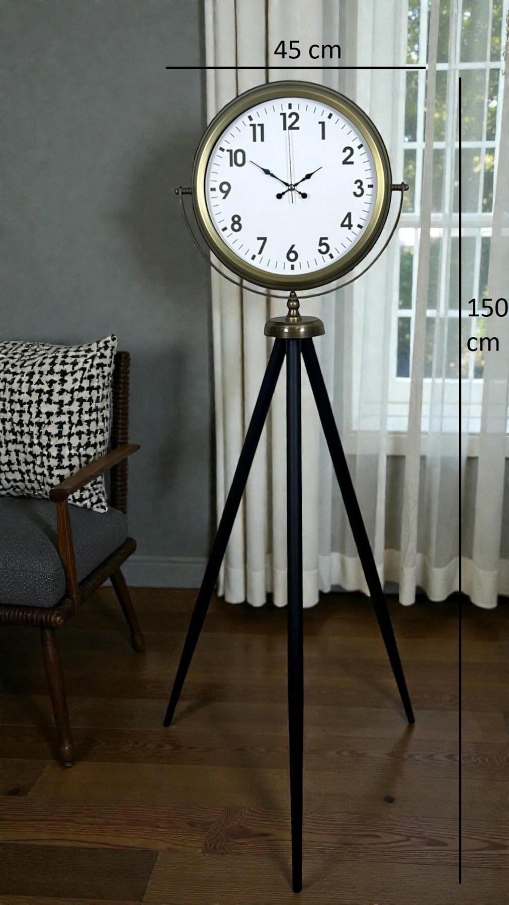 Eskitme Tripod Ayaklı Dekoratif Saat