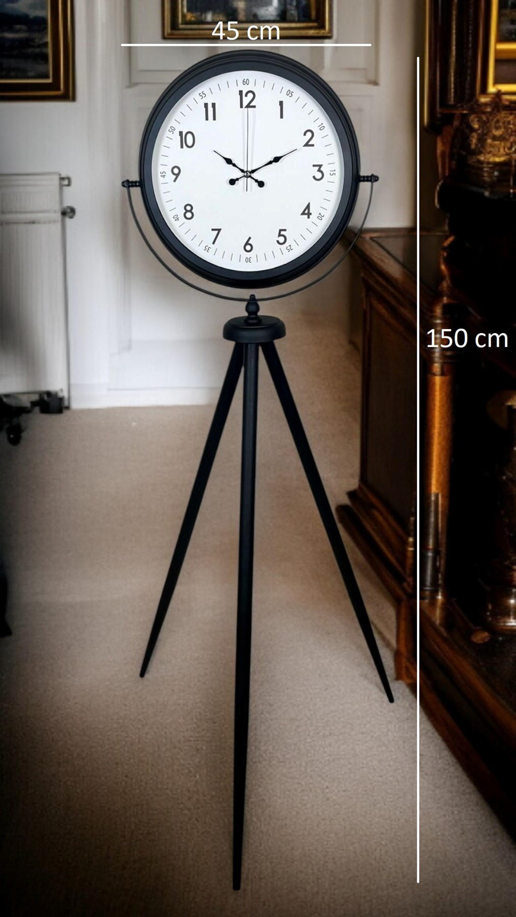 Siyah Tripod Ayaklı Dekoratif Saat