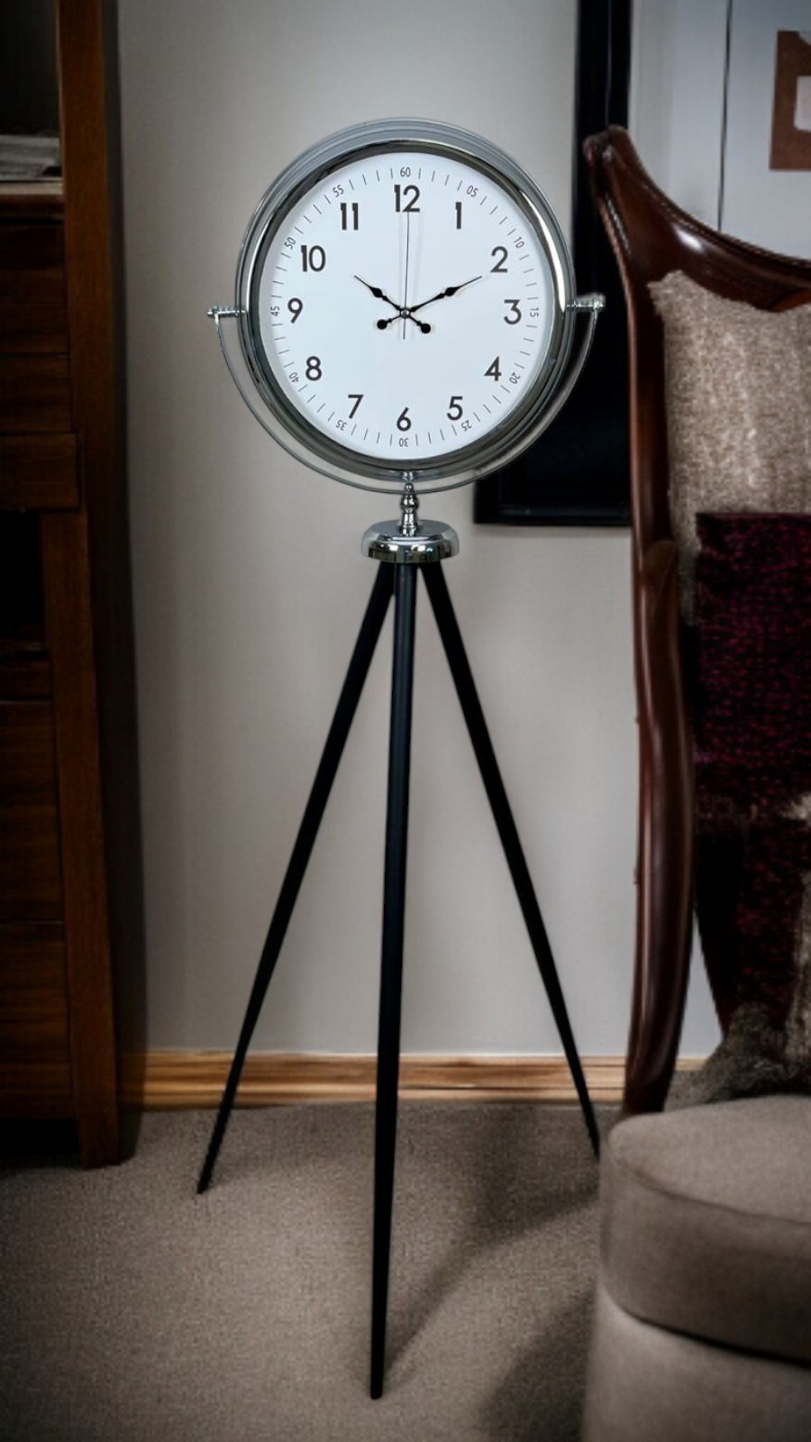 Krom Standart Tripod Ayaklı Saat