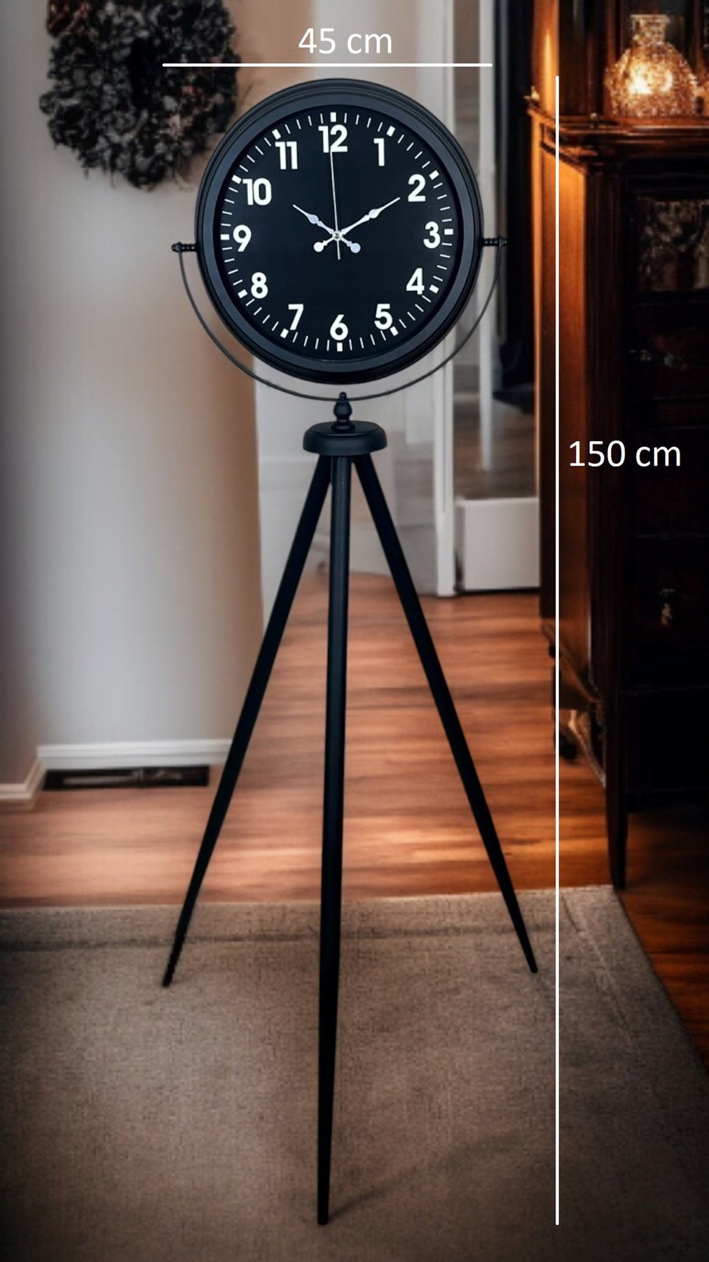 Siyah Asil Standart Stil Tripod Ayaklı Saat