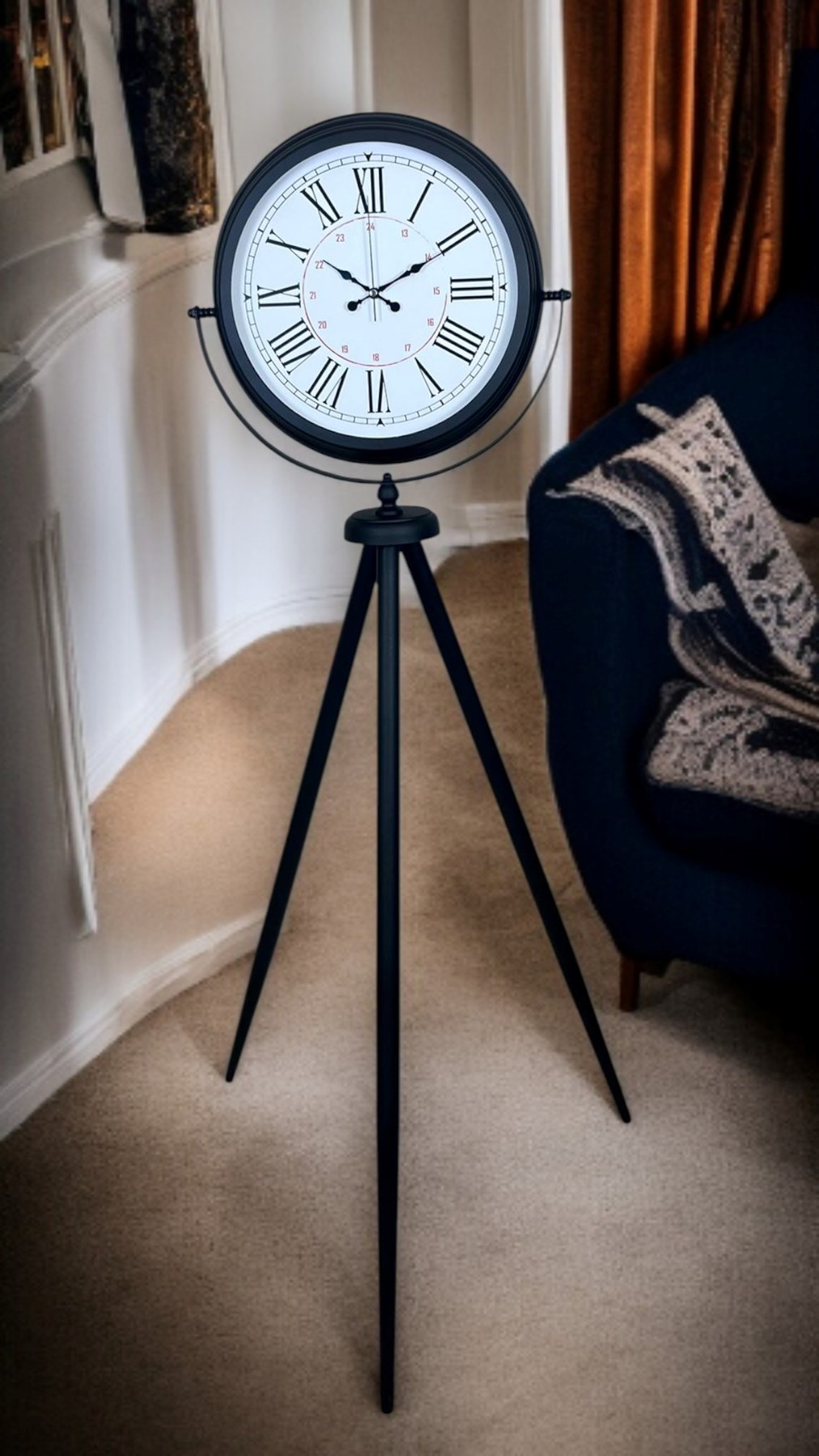 Siyah Roma Rakamlı Lüks Tasarım Tripod Ayaklı Saat