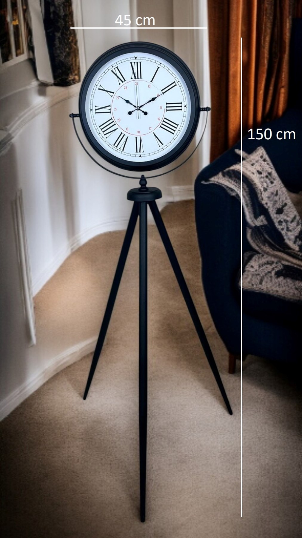 Siyah Roma Rakamlı Lüks Tasarım Tripod Ayaklı Saat
