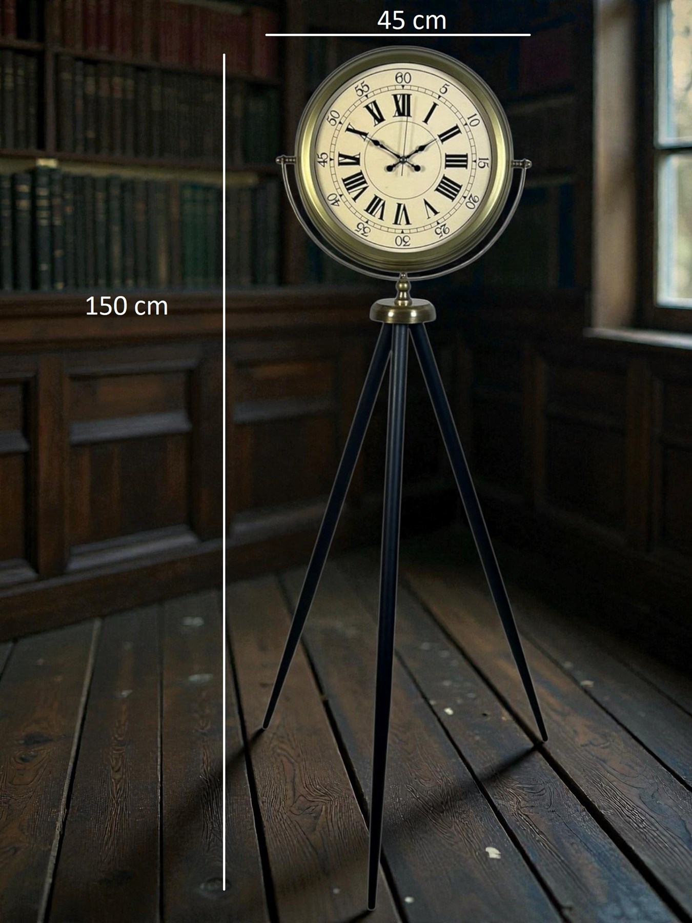 Antik Görünümlü Eskitme Tripod Ayaklı Saat