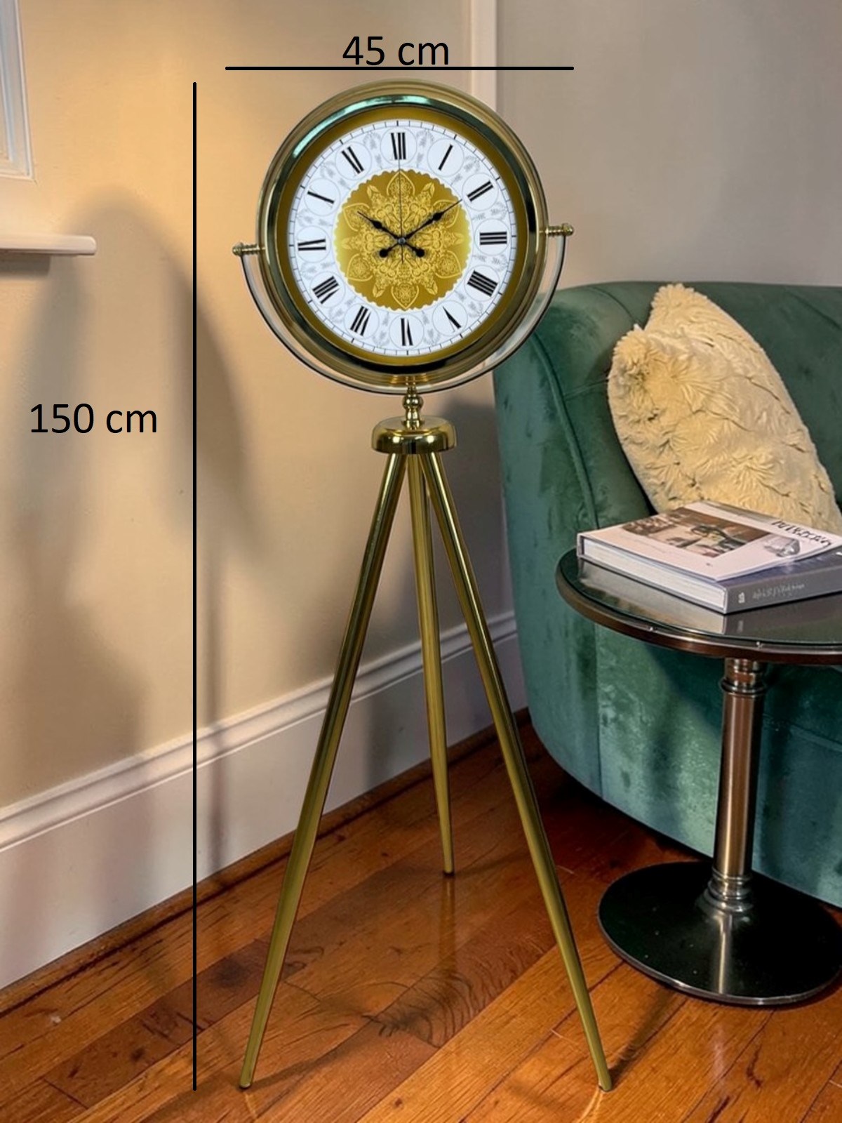Gold Osmanlı Motifli Tripod Ayaklı Saat