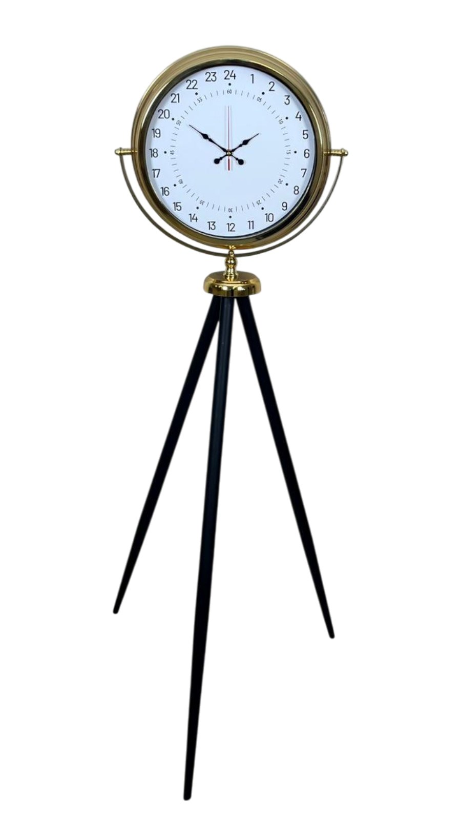 Gold 24 Saat Göstergeli Özel Tasarım Tripod Ayaklı Saat