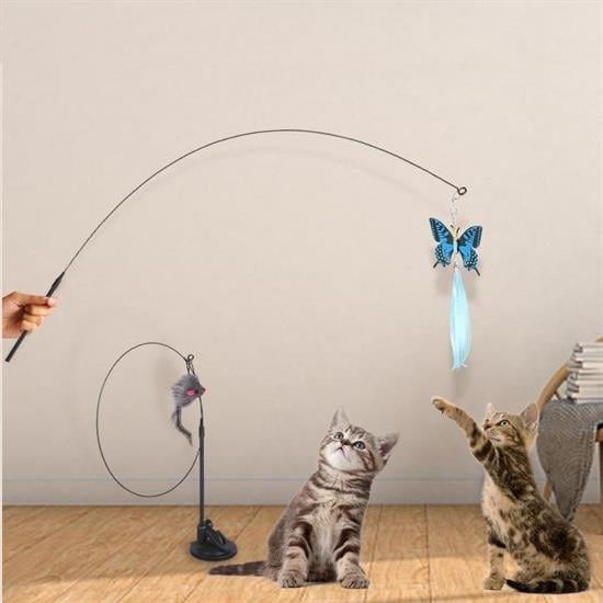 BUFFER® Vantuzlu Tüylü Zilli Olta Kedi Oyuncağı 2 Oltalı