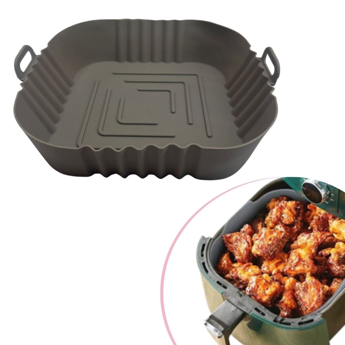 BUFFER® Renkli Isıya Dayanıklı Yıkanılabilir Silikon Fırın Ve Airfryer Kare Model Pişirme Matı 20 Cm
