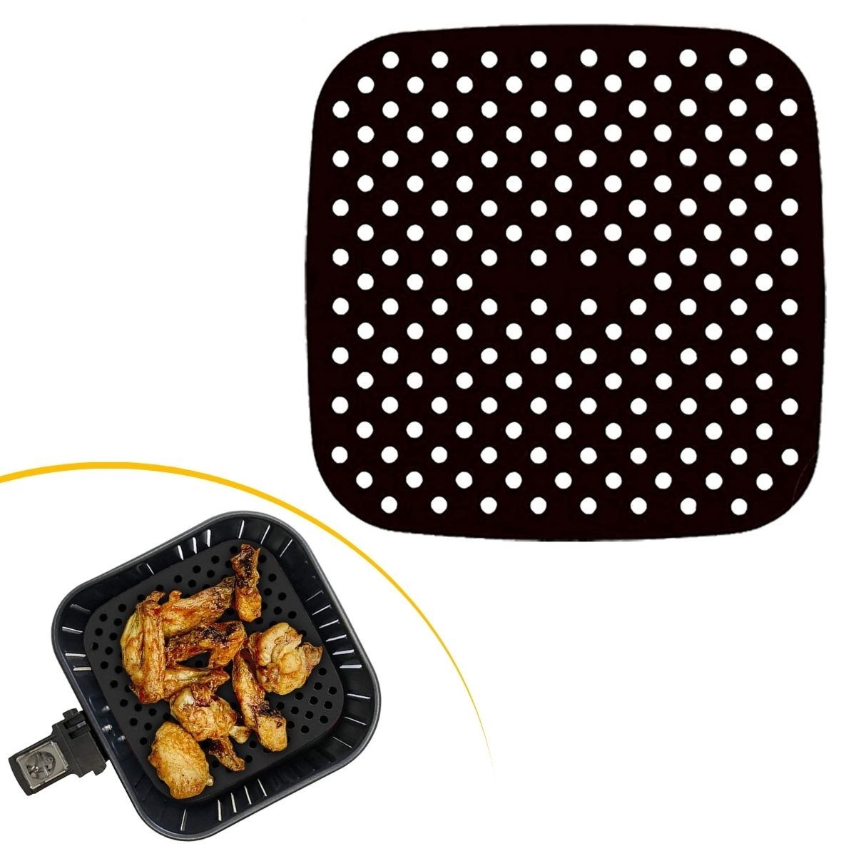 BUFFER® Siyah Isıya Dayanıklı Yıkanılabilir Silikon Fırın Ve Airfryer Kare Model Pişirme Matı 21,5 Cm
