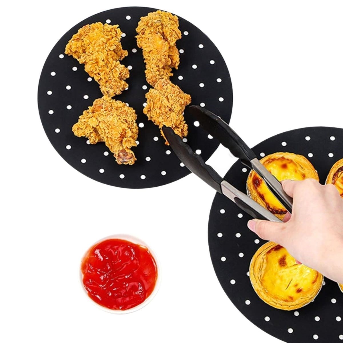 BUFFER® Siyah Isıya Dayanıklı Yıkanılabilir Silikon Fırın Ve Airfryer Yuvarlak Model Pişirme Matı 23 Cm