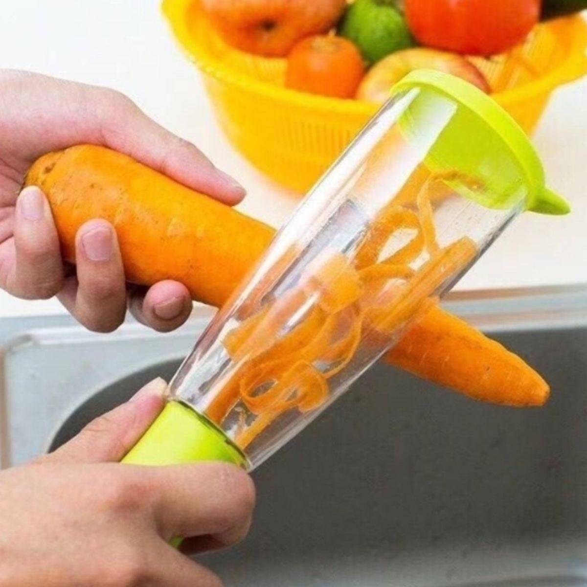 BUFFER® Hazneli Meyve Sebze Soyacağı Renkli Tutma Kollu Şeffaf Hazneli Soyacak