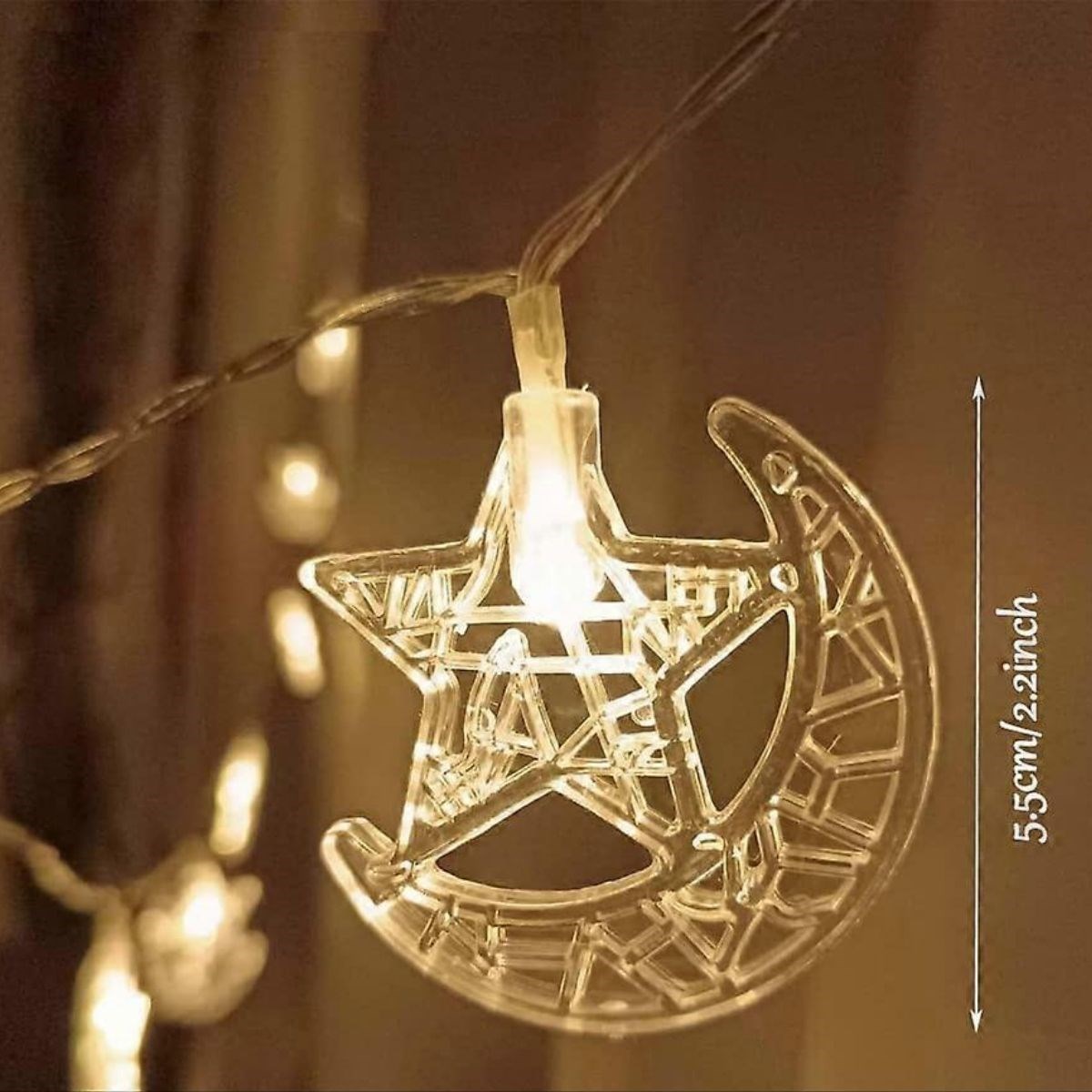 Hilal ve Yıldız Şekilli 3.5 Metre USB LED Işık – 20 LED’li Dekoratif Ramazan Dekorasyonu ve Ortam Aydınlatması