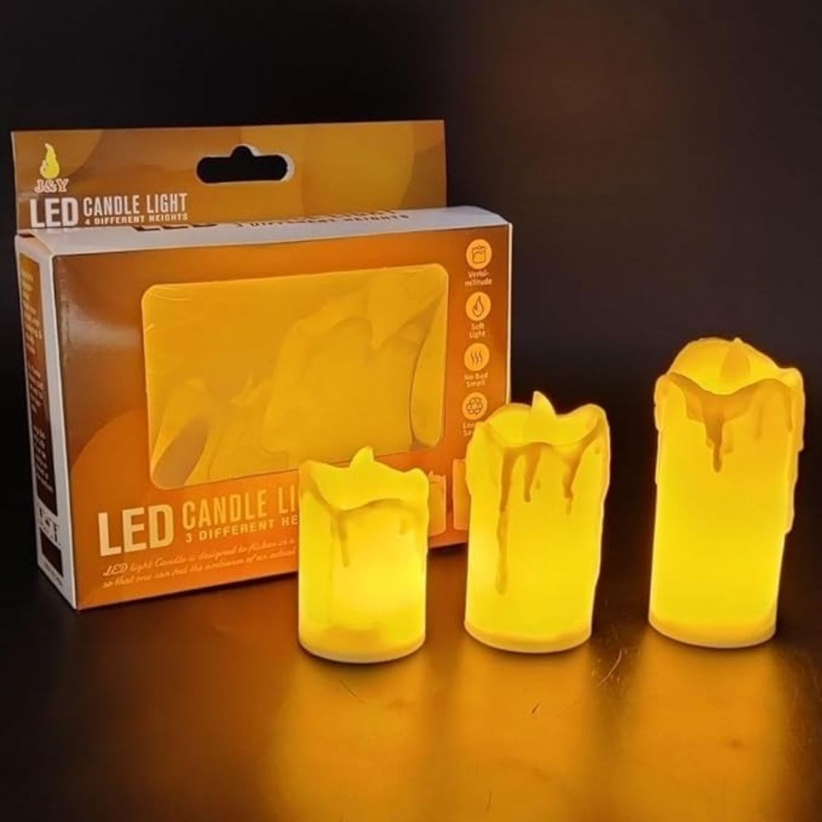 BUFFER® 3’lü Pilli Dekoratif LED Mum Işıkları – Gerçek Alev Efektli