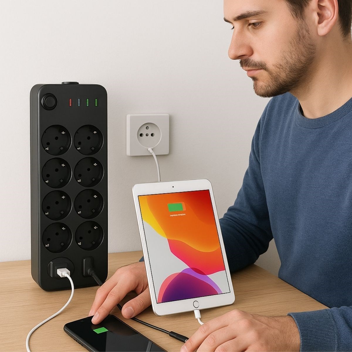 BUFFER® Akım Korumalı Termal Uzatma Kablosu – 10 Priz, 2 USB ve 2 Type-C Girişli, Güçlü Çoklu Priz