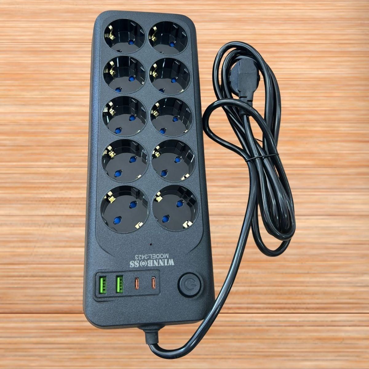 BUFFER® Akım Korumalı Termal Uzatma Kablosu – 10 Priz, 2 USB ve 2 Type-C Girişli, Güçlü Çoklu Priz