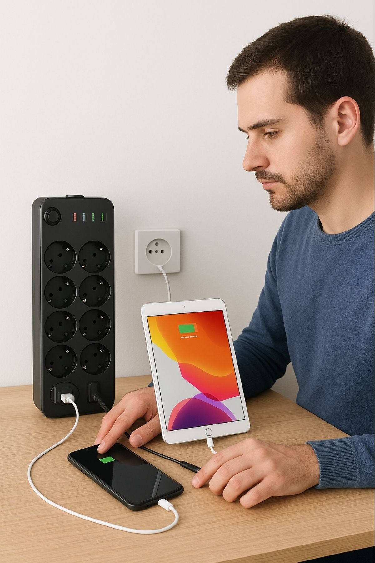 BUFFER® Akım Korumalı Termal Uzatma Kablosu – 10 Priz, 2 USB ve 2 Type-C Girişli, Güçlü Çoklu Priz