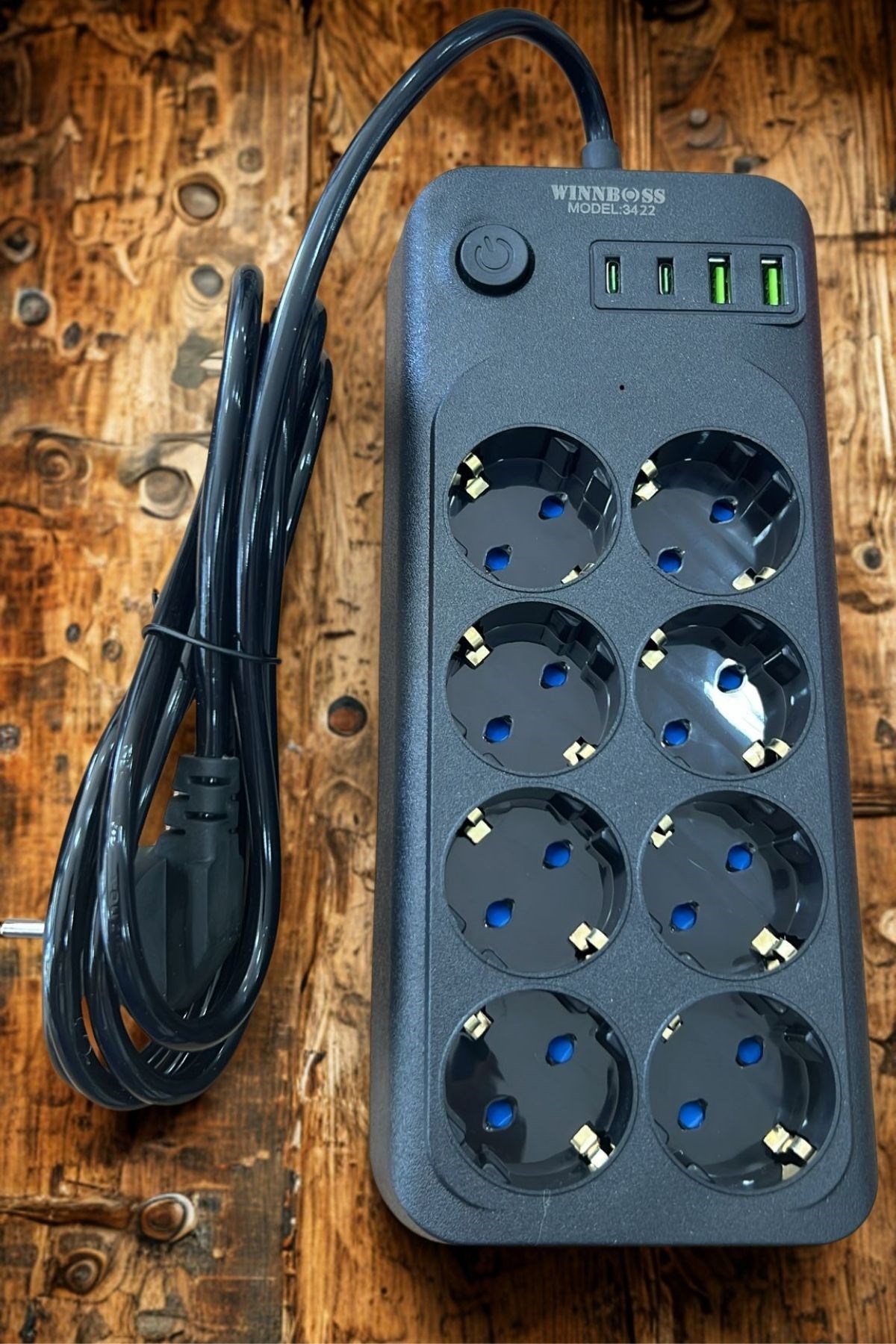 BUFFER® Akım Korumalı Termal Uzatma Kablosu – 8 Priz, 2 USB ve 2 Type-C Girişli, Güçlü Çoklu Priz