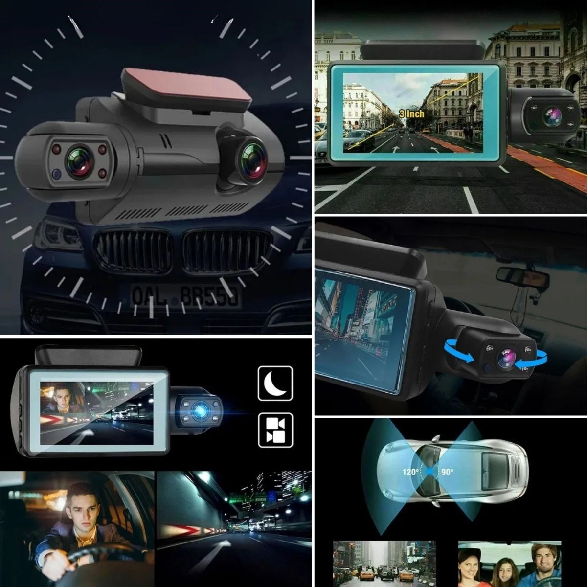 BUFFER® Araç İçi & Dışı Çift Lensli WiFi Kamera – 1080P HD,Gece Görüşlü, G-Sensörlü DVR Dashcam
