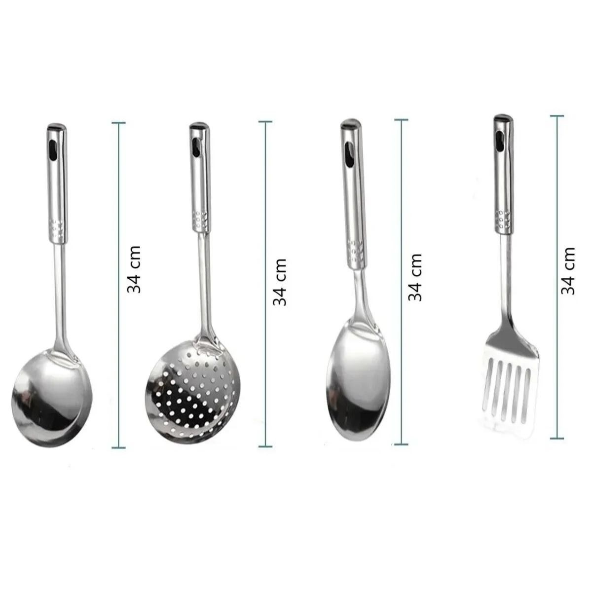 BUFFER® 4lü Çelik Kepçe,Süzgeç,Servis Kaşığı,Spatula Mutfak Yemek Hazırlama Servis Seti