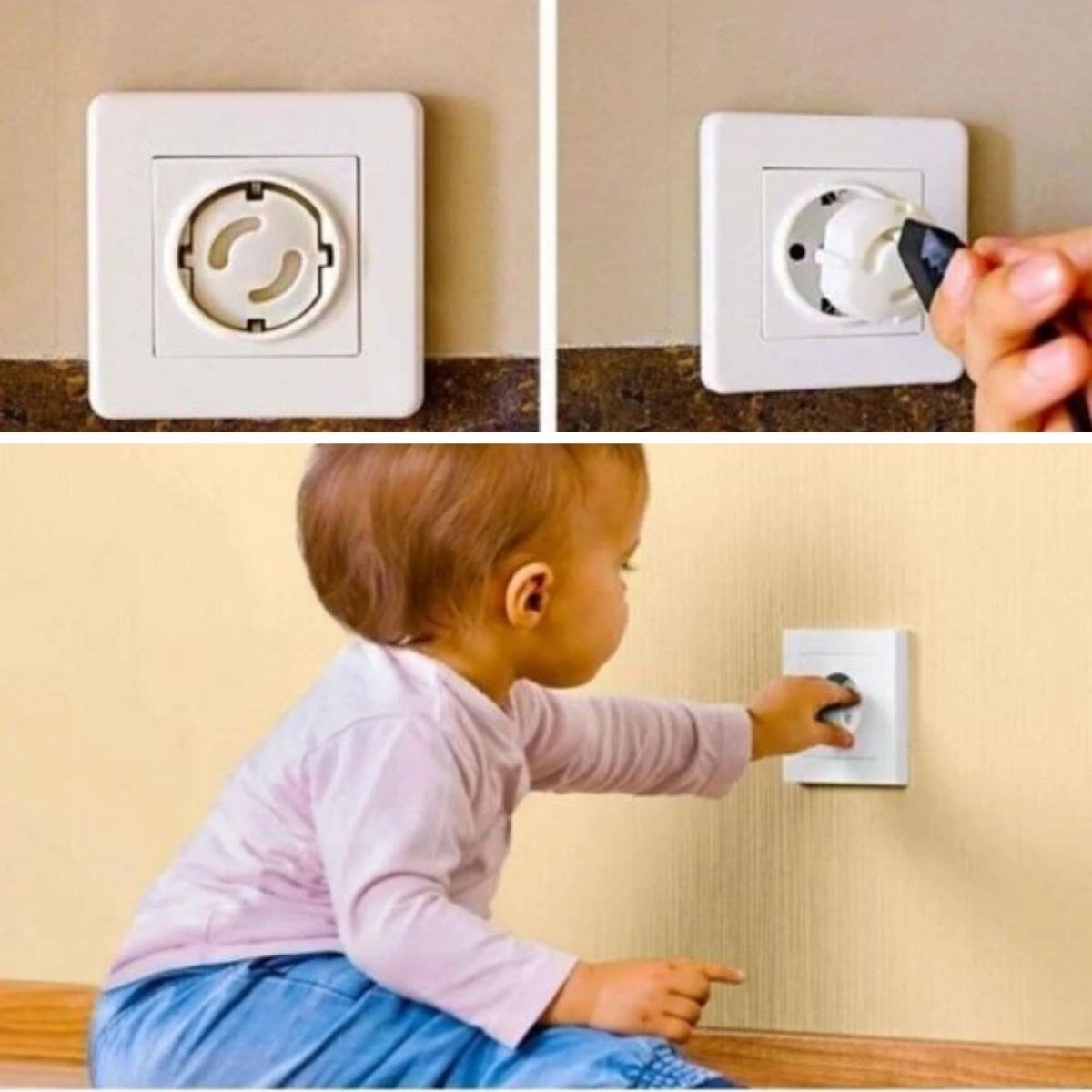 BUFFER® 4 Parça Çocuk Güvenlik Topraklı Priz Kapağı Seti-Priz İçi Güvenlik Düğmesi