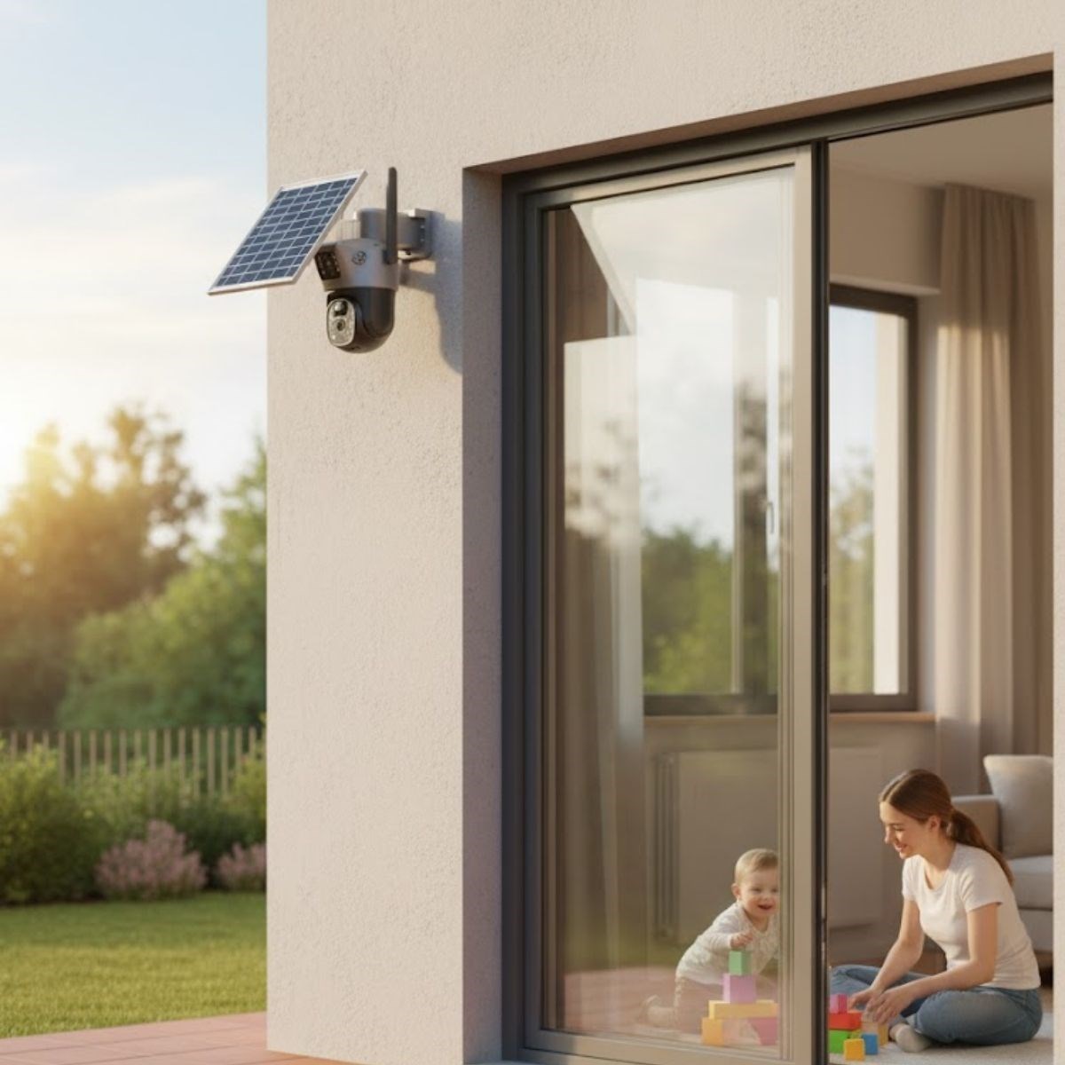 BUFFER® Güneş Panelli Akıllı Güvenlik Kamerası 360° PTZ Hareketli,Kablosuz WiFi,Çift Anten ve Kameralı,Gece Görüşlü,Hareket Algılamalı,Solar Kamera