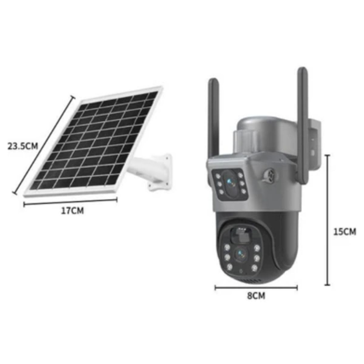 BUFFER® Güneş Panelli Akıllı Güvenlik Kamerası 360° PTZ Hareketli,Kablosuz WiFi,Çift Anten ve Kameralı,Gece Görüşlü,Hareket Algılamalı,Solar Kamera