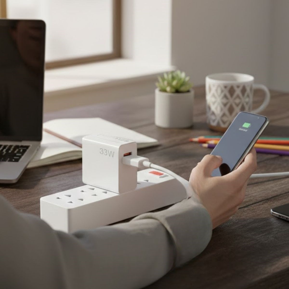BUFFER® 33W Hızlı Şarj Adaptörü – Type-C Kablolu, USB Çıkışlı, Akıllı Şarj Destekli Duvar Tipi Şarj Cihazı