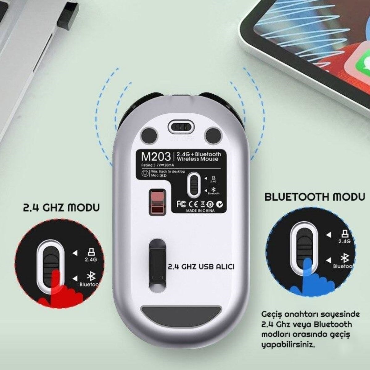 BUFFER® Sessiz Kablosuz Mouse – Wireless Optik Mouse, Sessiz Tıklama, Ergonomik Tasarım