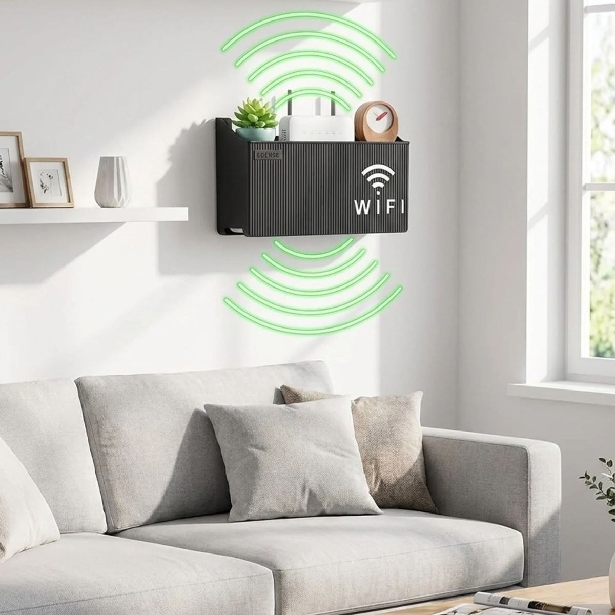 BUFFER® Duvar Tipi Wi-Fi Modem Saklama Kutusu(Siyah) – Kablo Düzenleyici Router Raf Organizer