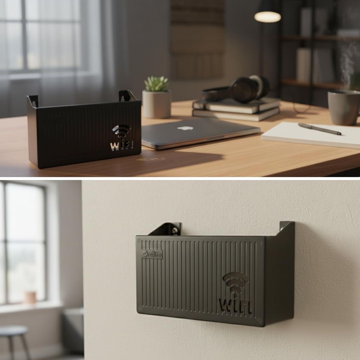 BUFFER® Duvar Tipi Wi-Fi Modem Saklama Kutusu(Siyah) – Kablo Düzenleyici Router Raf Organizer