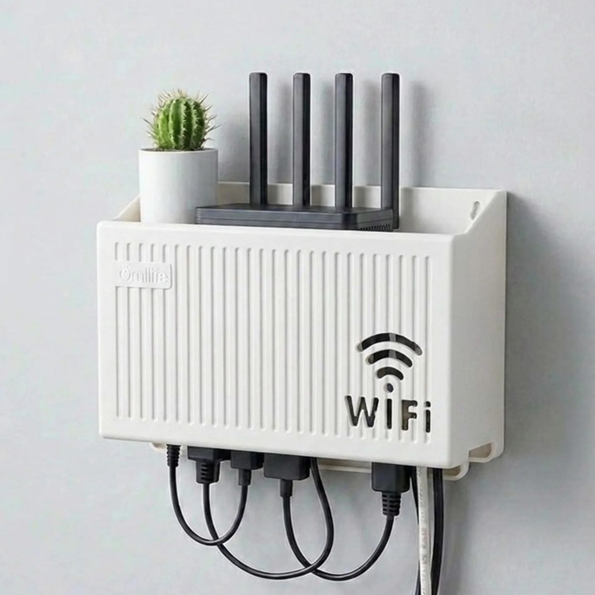 BUFFER® Duvar Tipi Wi-Fi Modem Saklama Kutusu(Beyaz) – Kablo Düzenleyici Router Raf Organizer